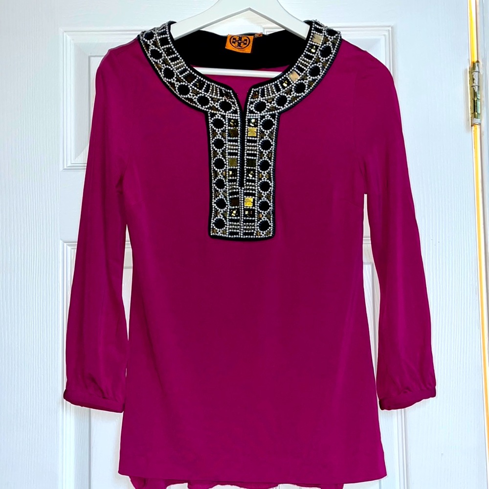 Beautiful Tory Burch tunic blouse, hot pink/ fuchsia size S